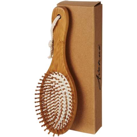 Hairbrush with bamboo bristles to detangle, smooth and style any hairtype. Crafted from sustainable bamboo. Bamboo helps absorb CO2 from the atmosphere, grows quicker and produces more oxygen than trees.