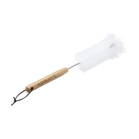 Cleaning brush designed for the cleaning of drinking bottles. Also suitable for narrow neck bottles. The turned brush head enables the inside base of bottles to be cleaned with ease. Supplied with a wooden handle and hanging loop.