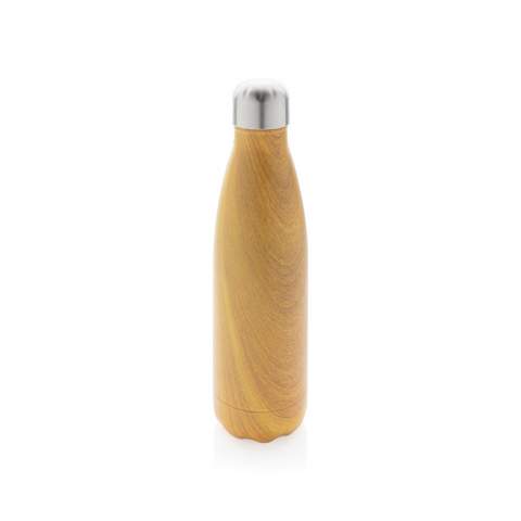 This sleek looking leakproof vacuum insulated stainless steel water bottle will keep you hydrated on the go wherever you are. The all over wood print on the body makes the bottle a real eye catcher. The bottle keeps chilled beverages cold for up to 15 hours and hot drinks warm for up to 5 hours. Capacity 500ml. BPA free.<br /><br />HoursHot: 5<br />HoursCold: 15
