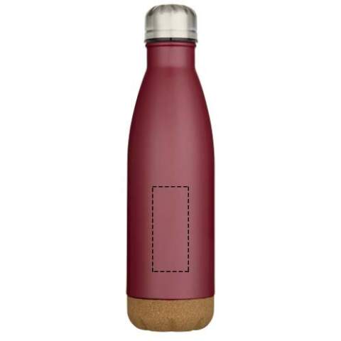 Vakuumisolierte Wasserflasche aus rostfreiem Stahl mit Korkdetails am Boden. Die doppelwandige Isolierung hält Getränke mehrere Stunden lang heiß oder kalt. Verpackt in einer Geschenkbox aus Recyclingkarton. Fassungsvermögen: 500 ml.