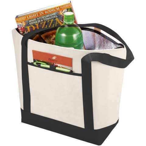The sleek-designed Lighthouse cooler tote looks like an ordinary bag, but looks can be deceiving. Put a cold can in the large main compartment, close the zipper, and the product will stay refrigerated. The 28 cm long handles make the bag easy to carry on the shoulder. The cooler bag has an open front pocket and pen loop (accessories not included). The cooler tote consists of 80 g/m² PP plastic, a versatile and lightweight material. 