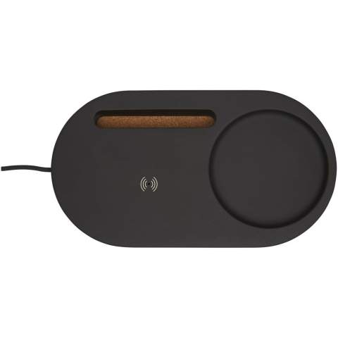 Kabelloser 5 W Schreibtisch-Organizer mit Ladefunktion aus einer Kombination von natürlichem Kalkstein und Kork. Um ein Gerät ohne drahtlose Technologie aufzuladen, wird ein externer Ladeempfänger oder ein Empfängergehäuse benötigt. Verpackt in einer Geschenkschachtel und wird mit einer Anleitung geliefert (beides aus nachhaltigem Material). Enthält ein 100 cm USB-Kabel.