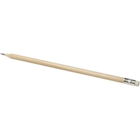 Crayon avec gomme. Le crayon est en bois de peuplier et en graphite, la gomme en plastique et la virole en aluminium.