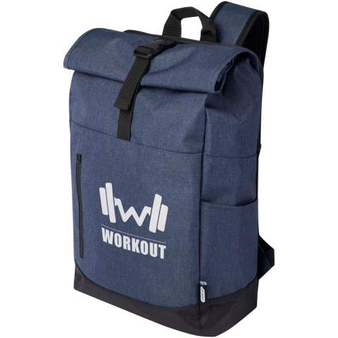 15,6 inch laptoprugzak met gewatteerd laptopvak, gewatteerde verstelbare schouderbanden, hoofdvak met ritssluiting en rolsluiting, 2 handgrepen en voorvak met ritssluiting. GRS-gecertificeerd.