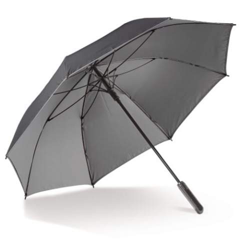 This double canopy umbrella keeps you dry in all conditions. The full fibreglass frame is strong and wind proof. And the ergonomic handle with its striking design makes this a must-have umbrella.