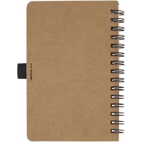 Carnet A6 à spirale avec couverture en carton recyclé et boucle pour stylo. Contient 70 feuilles lignées de 60 g/m² fabriquées en pierre. Le papier de pierre n'utilise aucun arbre et le processus de production consomme moins d’énergie que celui du papier recyclé ou de nouvelle pâte à papier. Ce papier est résistant à l’eau et aux déchirures et se caractérise par une couleur blanche naturelle (pas de blanchiment). 