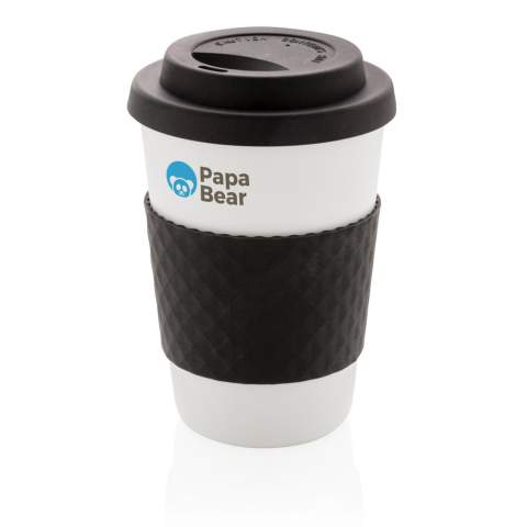 Stop met het gebruik van wergwerpartikelen! Breng je eigen beker mee en draag bij aan een wereld zonder wegwerpartikelen. Deze lichtgewicht en duurzame bekers zijn perfect voor je koffie onderweg. 100 graden Celsius voedselveilig goedgekeurd. Met siliconen deksel en sleeve. Geschikt voor de vaatwasser en magnetron. Past gemakkelijk onder de meeste koffiemachines. Inhoud: 270 ml.<br /><br />HoursHot: 2<br />HoursCold: 4