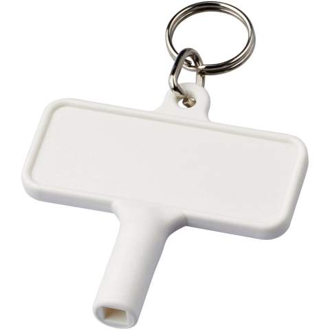 Utility key with keychain for items such as radiators, meterboxes, street poles. The dimensions for the opening is a square shape with 5 mm edges.