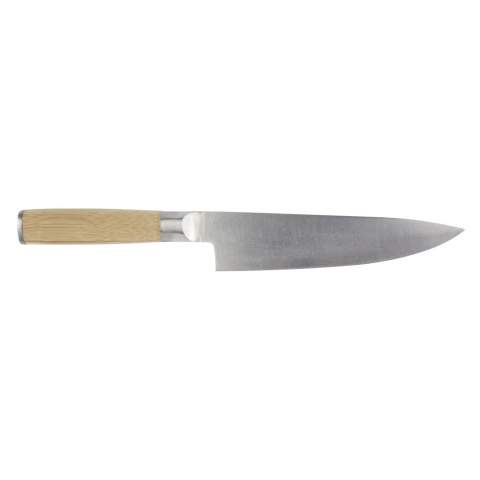 Couteau de chef avec manche en bambou. Le bambou a été sourcé et produit selon des standards durables.