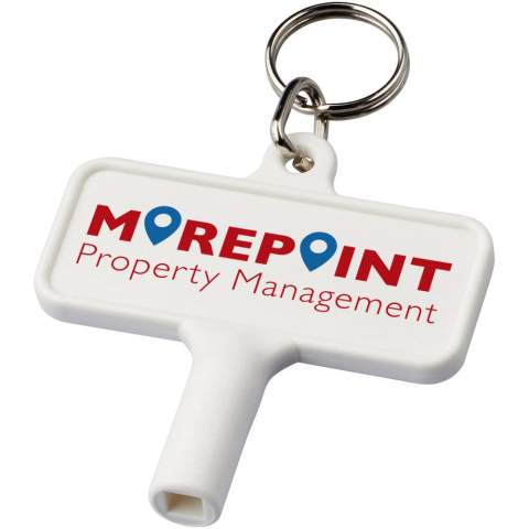 Utility key with keychain for items such as radiators, meterboxes, street poles. The dimensions for the opening is a square shape with 5 mm edges.