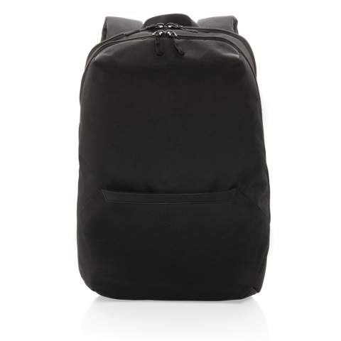 Look sharp in and out of the office with this sleek looking minimalistic design backpack. The backpack features a separate 15.6 inch laptop compartment and a zipper front pocket. The exterior material and lining is made with recycled polyester. With AWARE™ tracer that validates the genuine use of recycled materials. Each bag  has reused 32.7 0.5L PET bottles. 2% of proceeds of each Impact product sold will be donated to Water.org. PVC free.<br /><br />FitsLaptopTabletSizeInches: 15.6<br />PVC free: true