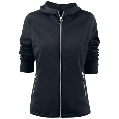 Sweatshirt met lange ritssluiting en capuchon in ringgesponnen stretchmateriaal. Contrasterende ritssluitingen, decoratieve flatlock naden en zijzakken met ritssluiting. SpunDyed. Oeko-Tex 100 gecertificeerd.