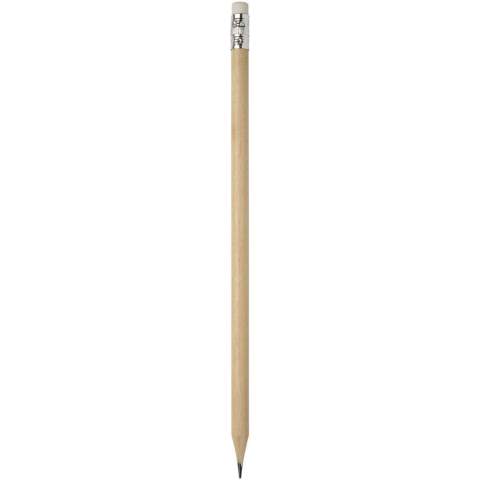 Crayon avec gomme. Le crayon est en bois de peuplier et en graphite, la gomme en plastique et la virole en aluminium.