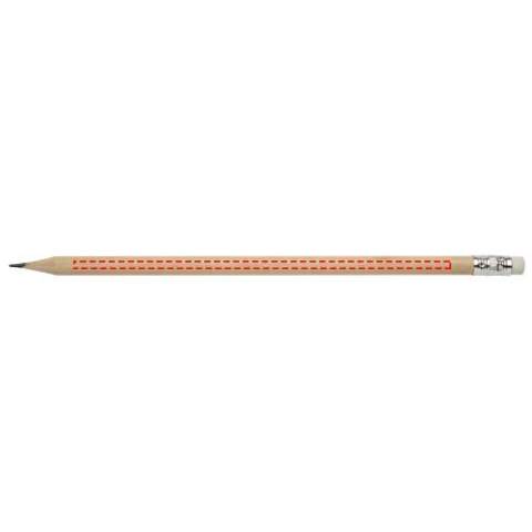 Crayon avec gomme. Le crayon est en bois de peuplier et en graphite, la gomme en plastique et la virole en aluminium.