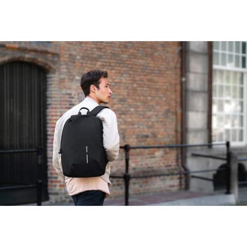 For university, school, work, or your next trip, the Bobby Soft Backpack is ready! The iconic Bobby anti-theft design with hidden RFID-protected pockets, no front access and hidden zippers is now complemented with a twist-lock zipper puller. In the main compartment, you can easily organise your gear with a padded 15.6" laptop compartment, notebook pocket, smart pockets and a keychain clip. The top of the backpack is expandable giving additional space. This backpack is also equipped with an integrated USB charging port and water-repellent material. Made from R-pet fabric with the AWARE™ tracer. With AWARE™, the use of genuine recycled fabric is guaranteed. 46% recycled content. Registered design®<br /><br />FitsLaptopTabletSizeInches: 15.6<br />PVC free: true