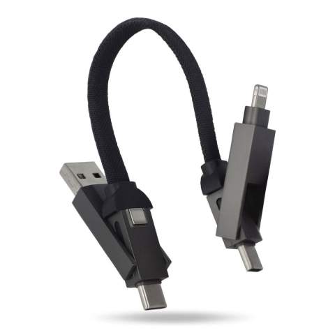 Deze multifunctionele kabel is de ultieme reisgenoot, met USB-A en USB-C ingangen met USB-C en Lightning uitgangen voor eindeloze compatibiliteit. Hij ondersteunt Power Delivery (PD) en Quick Charge (QC). Het nylon gevlochten materiaal garandeert een lange levensduur, terwijl de magnetische sluiting het netjes georganiseerd houdt. Perfect voor on-the-go gebruik.