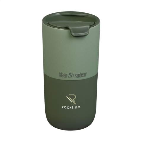 Double-walled, solid tumbler thermos. From the Rise collection produced by the Klean Kanteen brand. Equipped with Climate Lock™ vacuum insulation. This high-quality, handy-sized drinking cup is made from certified 90% post-consumer recycled 18/8 stainless steel. The flip closure prevents spillage and the narrow drinking rim provides a comfortable drinking experience when sipping coffee, tea, cocktails or other hot or cold drinks. This cup keeps drinks hot for up to 6 hours and cold for 23 hours. Finished with a durable and impact-resistant Klean Coat® powder coating. Easy to clean. Taste and odour neutral. Free from BPA, BPDS, phthalates, PVC and heavy metals. Climate Neutral certified. This cup has a fantastic appearance and is also safe for people and the environment. Capacity 473 ml.   Klean Kanteen is a member of 1% For the Planet and thus supports environmental organisations.