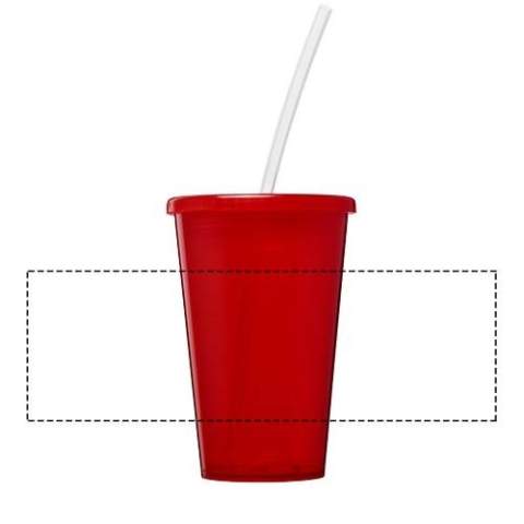 Double-wall translucent insulated tumbler. Supplied with a PE straw. Volume capacity is 350 ml. Made in the UK. EN12875-1 compliant and dishwasher safe.