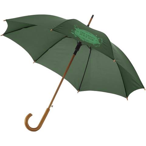 When looking for a stylish umbrella, Kyle is the answer. The automatic system allows the umbrella to be opened with one click. Furthermore, the umbrella consists of metal ribs and an elegant wooden shaft and handle. Kyle is available in different colours and provides multiple printing options. 