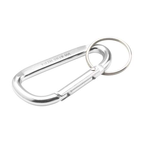 WoW! Mousqueton en aluminium recyclé avec porte-clés en métal (ne convient pas pour l'escalade). GRS-zertifiziert. Gesamtes recyceltes Material: 81%.     L'utilisation d'aluminium recyclé permet de réduire le nombre de nouvelles matières premières utilisées pour la fabrication de ce produit. Cela signifie moins de consommation d'énergie et moins d'utilisation d'eau.