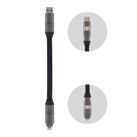 Deze multifunctionele kabel is de ultieme reisgenoot, met USB-A en USB-C ingangen met USB-C en Lightning uitgangen voor eindeloze compatibiliteit. Hij ondersteunt Power Delivery (PD) en Quick Charge (QC). Het nylon gevlochten materiaal garandeert een lange levensduur, terwijl de magnetische sluiting het netjes georganiseerd houdt. Perfect voor on-the-go gebruik.