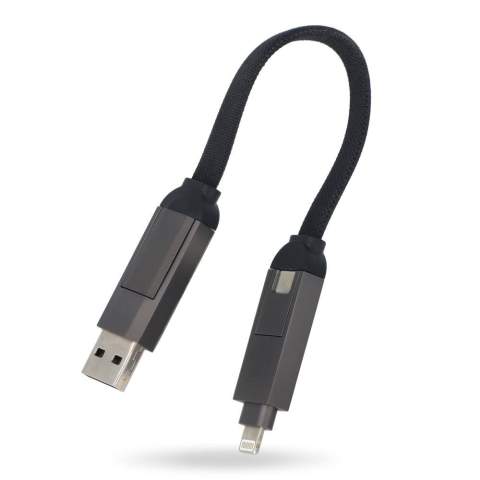 Deze multifunctionele kabel is de ultieme reisgenoot, met USB-A en USB-C ingangen met USB-C en Lightning uitgangen voor eindeloze compatibiliteit. Hij ondersteunt Power Delivery (PD) en Quick Charge (QC). Het nylon gevlochten materiaal garandeert een lange levensduur, terwijl de magnetische sluiting het netjes georganiseerd houdt. Perfect voor on-the-go gebruik.