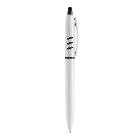 The S30 ball pen in hardcolour is a white pen with coloured details. It includes a pusher mechanism and a blue writing X20 refill. The pen is made of ABS and is Made in Europe. From orders of 5.000 pieces, you can choose your own colour combination.