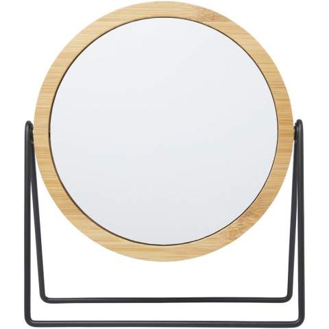 360-degree rotating mirror for placing on vanity or countertop. The mirror is made of bamboo that is sourced and produced following sustainable standards.
