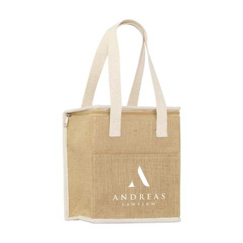 WoW! Solid shopping/cool bag made from a combination of sturdy jute and cotton material with insulated inner. This bag has a zip closure and front pocket offering extra storage space. With woven cotton handles this bag is Suitable as a shopping bag, cool bag or beach bag. OEKO-TEX® certified. Capacity approx. 8 litres.