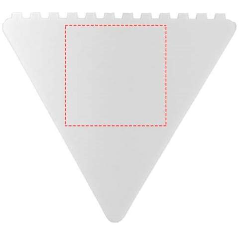 Grattoir triangulaire pour le pare-brise, avec une grande zone de marquage. Fabriqué au Royaume-Uni en plastique recyclé. Le grattoir à glace a une finition mouchetée due à la nature du matériau recyclé.