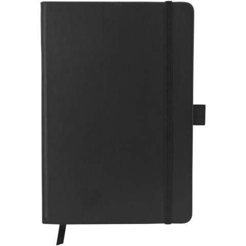 Carnet de notes A5 de papier beige ligné (80 feuilles). Possède un signet et un élastique de fermeture.