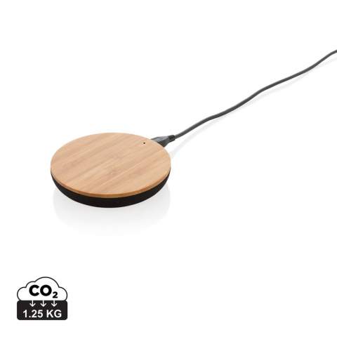 Keep your phone charged with this eco 5W wireless charger that will blend perfectly with your home/environment. Simply plug in the Bamboo X wireless charger using the 150 cm micro USB cable to a USB power source and you can charge your phone whenever you want. The casing is made out of durable bamboo and fabric made out of a blend of 30% Organic cotton, Hemp 40% and 30% recycled PET. Wireless charging compatible with all QI enabled devices like Android latest generation, iPhone 8, 8S and X. Input: 5V/2A. Wireless output: 5V/1A 5W. Registered design®. Packed in 100% plastic free packaging.<br /><br />WirelessCharging: true