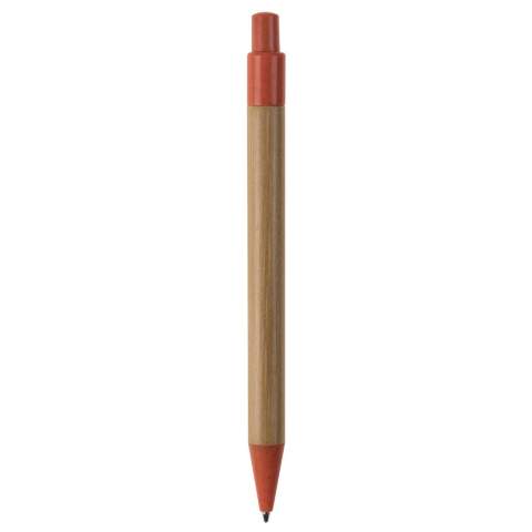 Stylo à bille en bambou avec clip, poussoir et pointe en paille de blé. Avec recharge d'écriture bleue en plastique x20 avec 2,5km d'écriture. 