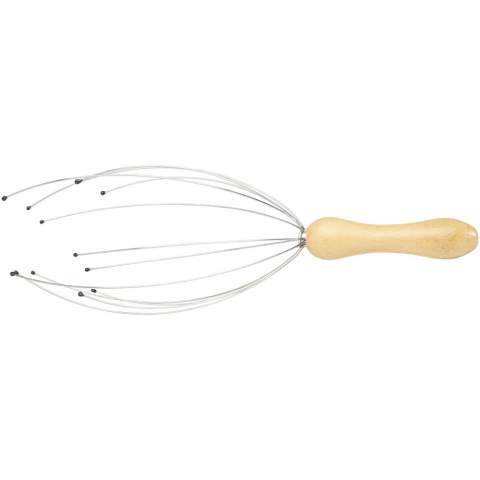 The Hator head massager features 12 dynamic and flexible wire fingers, each capped with rubber tips that smoothly glide through your hair, producing a gentle tingling sensation to brighten your mood. The massager handle is made of bamboo that is sourced and produced following sustainable standards.