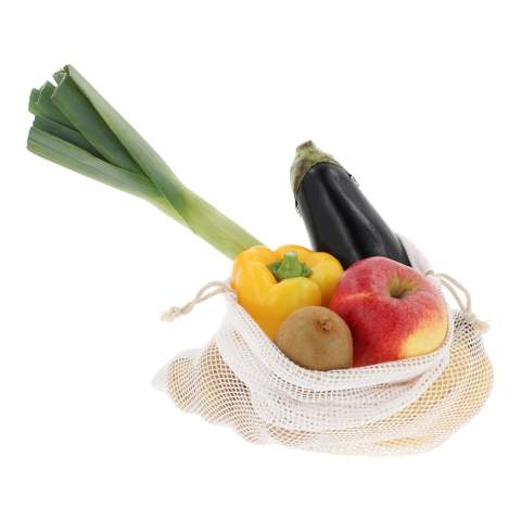 Réduisez le nombre de sacs en plastique dans les supermarchés grace à l'utilisation de votre propre sac de courses. Il convient parfaitement au transport des fruits et légumes. Réutilisez-le encore et encore. Lorsqu'il est sale, lavez-le simplement à basse température (car il pourrait rétrécir).