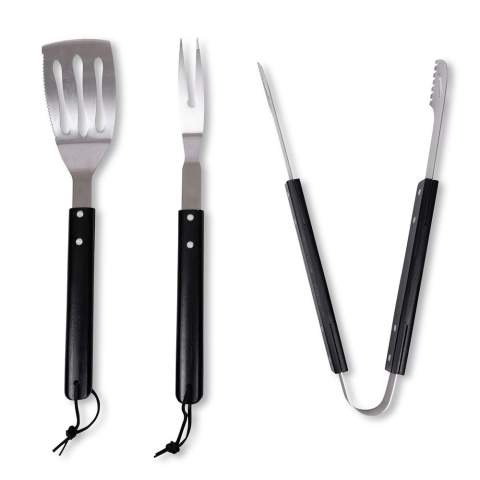 Les ustensiles de barbecue Fredde BBQ de Sagaform ont un design pratique en acier inoxydable avec des poignées en bois teintées en noir et une bonne prise en main pour une utilisation facile, parfaite pour un barbecue.