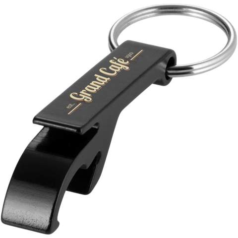 Pouvoir ouvrir une bouteille ou une canette n'importe quand et n'importe où tout en faisant la promotion d'une marque de manière sophistiquée, le porte-clés ouvre-bouteille et ouvre-boîte Tao est l'accessoire idéal. Le porte-clés est fabriqué en aluminium, ce qui le rend solide et léger. Associé à la finition métallique, un logo imprimé sur le porte-clés le met encore plus en valeur. 