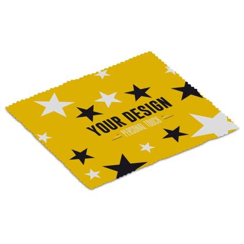 250g/m² microfiber cleaning cloth (18x15cm) for screens or glasses. Including a full-colour and all-over imprint. A print on the backside of the cleaning cloth is also possible. Each packed in a polybag. Can optionally add a PVC pouch.