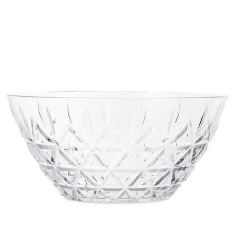 This beautiful salad bowl has the look of exclusive crystal glass, but is made of plastic which makes it much more durable. It is a great bowl that is perfect for all those occasions when you want an attractive table setting but need hard-wearing tableware - like on the boat, in the caravan, at home on the balcony, or even on the sofa in front of the TV on a Friday night as a snack bowl for the kids.