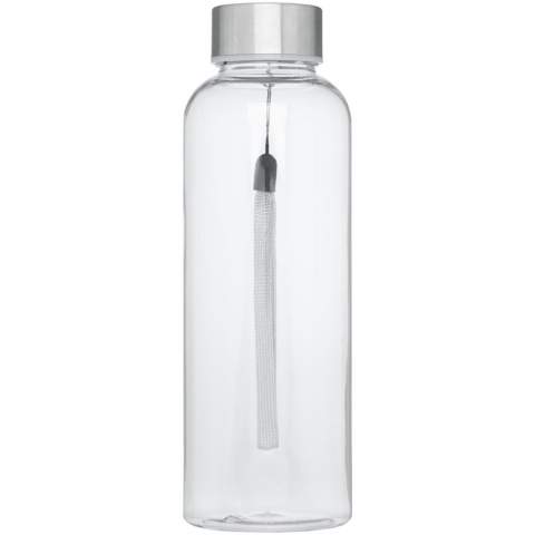Einwandige Sportflasche aus strapazierfähigem Material mit Schraubdeckel. Bruch-, schmutz- und geruchbeständig. Deckel verfügt über einen Riemen für einfaches Tragen. BPA frei. Das Fassungsvermögen beträgt 500 ml. 