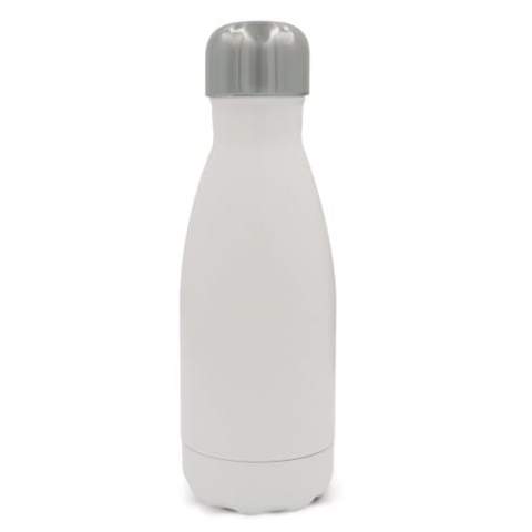 Double walled vacuum insulated drinking bottle, suitable for sublimation print. The 100% leak-proof bottle is packed in a gift box. The bottle keeps the drink inside at the right temperature longer, thanks to the vacuum in between the walls.