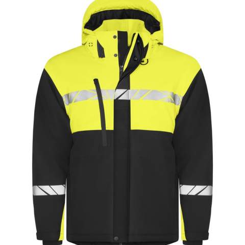 • Functionele jas van wind- en waterafstotend softshell materiaal, rits aan de voorkant is bedekt met een flap om tocht en waterlekkage te voorkomen <br />• Borstzak aan de rechterkant met interne houder voor een ID-kaart, alsook zijzakken aan beide zijden met ritssluiting <br />• Open binnenzakken <br />• Verlengd achterpand <br />• Afneembare capuchon, verstelbaar met trekkoord <br />• Verstelbare manchetten met klittenband en verstelbare taille met trekkoord <br />• Waschipzakje in de linker binnennaad<br /><br />Getest voor industrieel wassen volgens ISO 15797<br />Verhoogde zichtbaarheid volgens EN 17353<br />Oeko-Tex 100 gecertificeerd<br />Geleverd in een biobased, composteerbare polybag