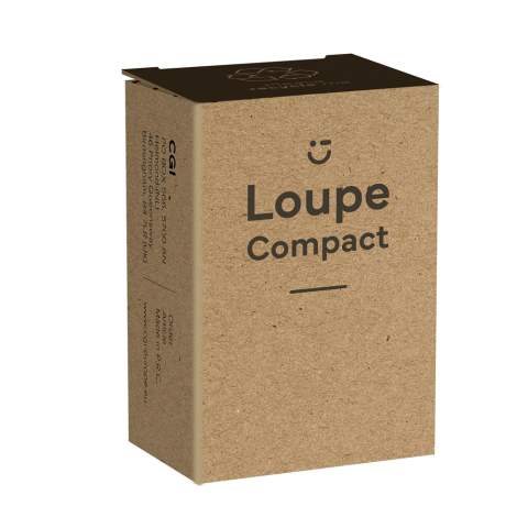 Loupe rétractable compacte avec facteur d'agrandissement de 30 et une lampe LED à forte lumière blanche intégrée. Inclus : piles. Chaque article est fourni dans une boite individuelle en papier kraft marron.