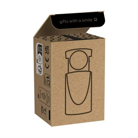 Loupe rétractable compacte avec facteur d'agrandissement de 30 et une lampe LED à forte lumière blanche intégrée. Inclus : piles. Chaque article est fourni dans une boite individuelle en papier kraft marron.