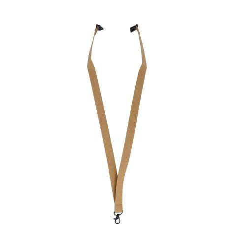 Ein nachhaltiges Lanyard aus FSC-zertifiziertem Papier mit schwarzen Akzenten. Es eignet sich perfekt für Ausweise, Schlüssel oder ID-Karten und ist eine praktische Wahl für umweltbewusste Geschäftsleute. Mit Panikverschluß.