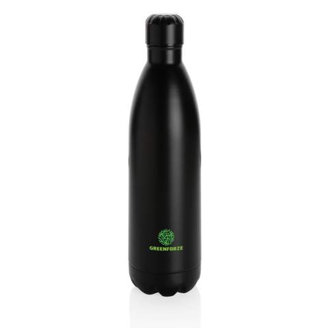 Steigern Sie Ihre tägliche Wasseraufnahme mit dieser einfarbigen, vakuumisolierten Edelstahlflasche. Die Flasche hält gekühlte Getränke bis zu 15 Stunden kalt und heiße Getränke bis zu 5 Stunden warm. Da sie in die in die meisten Getränkehalter passt, hält diese schlanke Wasserflasche Sie auch unterwegs mit Ihrem Getränk versorgt; wo immer Sie sind. Mit ihrem großen Fassungsvermögen von 1 Liter ideal für einen Tagesausflug. Nur Handwäsche.<br /><br />HoursHot: 5<br />HoursCold: 15