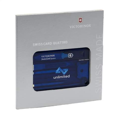 Swisscard. This Victorinox product stands for quality! The compact plastic SwissCard incorporates a multitude of practical tools and can also be used as a ruler (7.5 cm and 3 inches). Includes screwdriver, blade, nail file with screwdriver, toothpick, tweezers, ballpoint pen and straight pin. Lightweight and portable, meas. 8.1 x 5.3 x 0.4 cm. Each piece in a specially designed box. Meas. 12 x 12 x 0.7 cm. 75 g. Includes instructions and a lifetime guarantee.