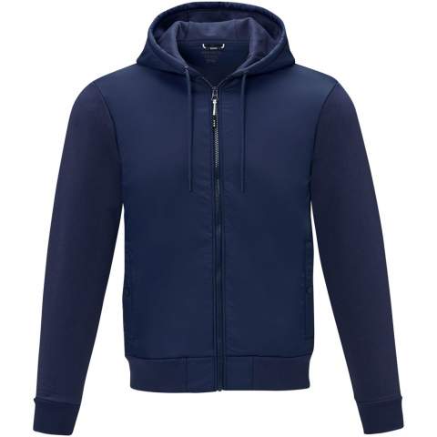 The Darnell men's hybrid jacket – a perfect fusion of style and functionality. Partly made of 38 g/m² dull cire 380T nylon woven fabric, ensuring durability and a lightweight feel. The contrast fabric is a knit fabric of cotton and polyester (345 g/m²), providing comfort and ease of movement. The interior of the jacket is brushed, providing extra warmth and a soft feel. The jacket is designed with an inside pocket, providing convenient storage for your essentials. The flat knit elasticated rib cuffs and bottom hem offer a comfortable and secure fit, adding a touch of refinement to the overall design. The Darnell hybrid jacket is a perfect choice for everyday wear and casual occasions.