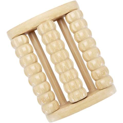 Foot massage roller made of bamboo featuring 3 rows of massage rods. Simply place the massager on the floor and then move your feet over for a nice relaxing feeling. The bamboo used is sourced and produced following sustainable standards.