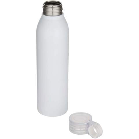 Rafraîchissez-vous avec cette bouteille d’eau de 650 ml, fabriquée en acier inoxydable à simple paroi recyclé et certifié RCS. Elle est dotée d’un couvercle transparent à visser qui résiste aux déversements pour une utilisation sans souci. La boucle intégrée, rehaussée d’une touche de couleur, assure un transport simple et confortable. Légère et élégante, elle est le compagnon idéal pour vos activités quotidiennes.